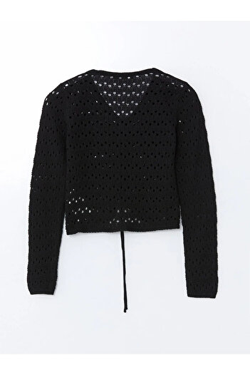 LC Waikiki Xside Black V-Neck Openwork Women's Knitwear Sweater
