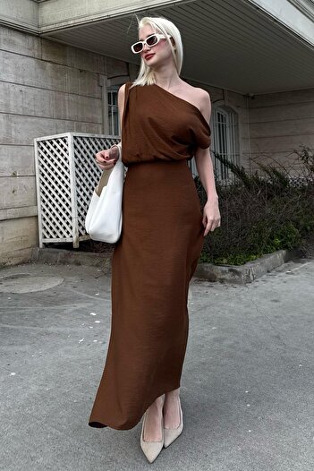 Madmext Brown Off Shoulder Dress Mg2349