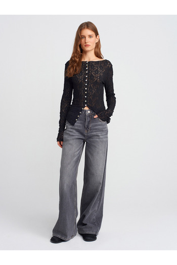 Dilvin 71789 Oversize Denim Trousers-Anthracite