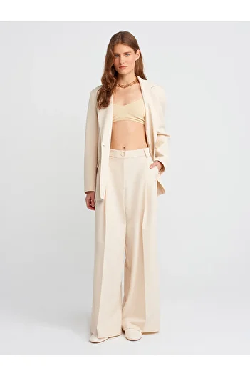 Dilvin 71625 Double Pleated Trousers-Ecru