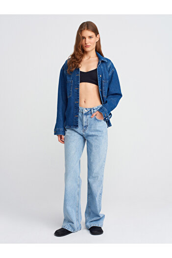 Dilvin 71792 Snow Wash Wideleg Denim Παντελόνι-Μπλε