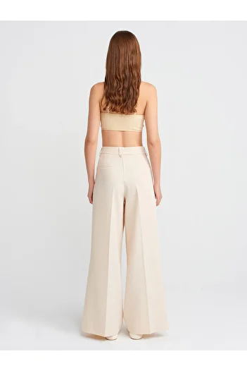 Dilvin 71625 Double Pleated Trousers-Ecru