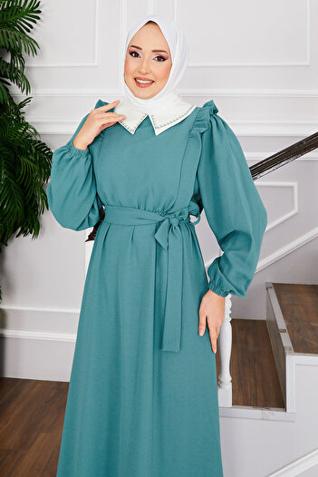 EBRUTESETTÜR Hijab Dress with Shirred Waist and Bib Collar