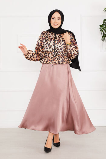 EBRUTESETTÜR Leopard Patterned Hijab Satin Suit
