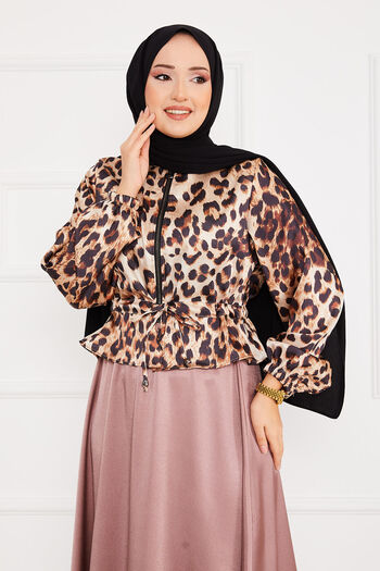 EBRUTESETTÜR Leopard Patterned Hijab Satin Suit