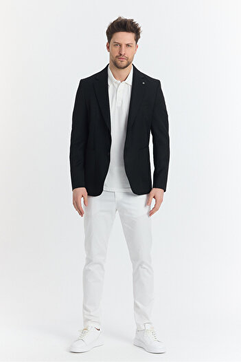 Frappoli Lewis Men's Black Half Lined Bag Pocket Spring-Summer Sports Blazer Jacket