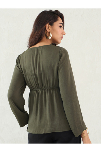 Femmella By Styli V-Neck Front Twist Detail Satin Top