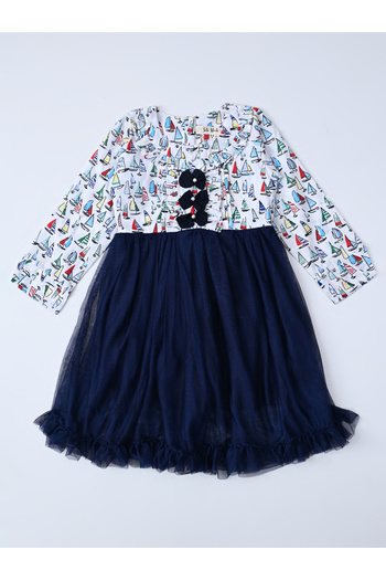 Bella Moda By Styli فستان مطبوع بتفاصيل فيونكة ورقبة دائرية وأكمام طويلة