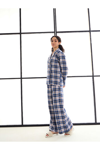 Sassafras By Styli Cotton Checked Lounge Shirt and Pants Set