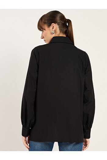 Femmella By Styli Solid Ruffle Detail Spread Collar Shirt