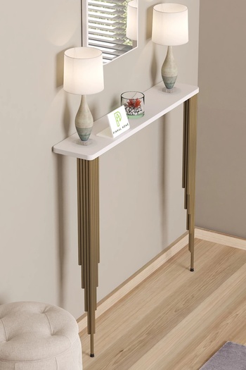 Pinhal Home PinhalHome Dresuar Petek Üstü Raf Oval Kenar Beyaz Gold Ayak 80*18cm(70cm Altı Petekler İçin Uygun)