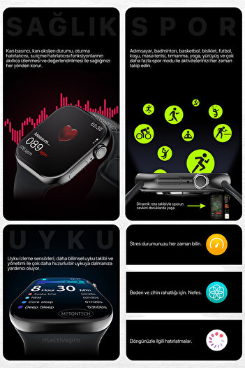 MactivePro Watch 10 Pro Plus Akıllı Saat | Tüm Telefonlara Uyumlu | Koruyucu Hediyeli | Büyük Ekran Akıllı Saat