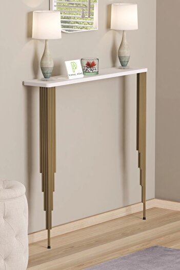 Pinhal Home Dresuar Petek Üstü Raf Oval Kenar Beyaz Gold Ayak 120*18cm (110cm Altı Petekler İçin Geç