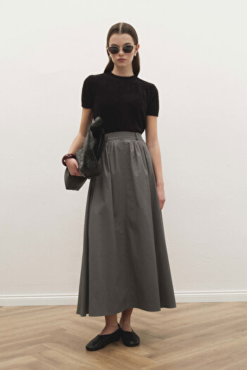 Hooopstore Lidia Pleat Detailed Anthracite Skirt