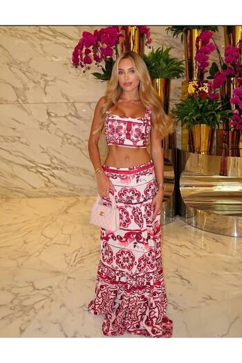 Julidress Red White Ethnic Patterned Strappy Crop Blouse and Maxi Skirt Bottom Top Premium Set