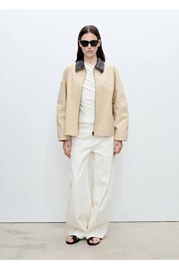 MANGO Woman Cotton Jacket with Contrast Collar