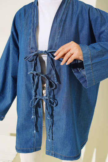 Lavanta Tekstil Denim Kimono with Rope Tie Front