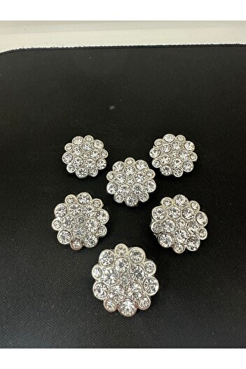 T.T Polnet Button Metal Silver Color Stone Jacket Trench Coat Button. 6 Pieces 24 mm