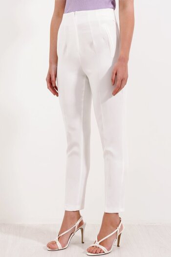 Edolika White High Waist Fabric Pants 6650