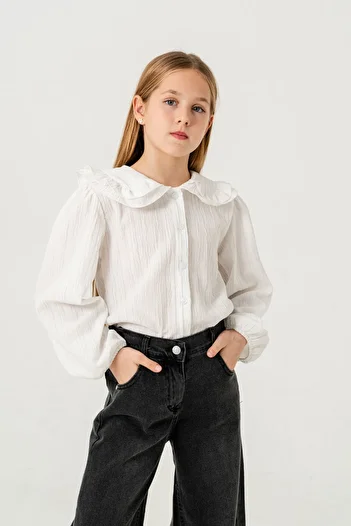 GİYİCEM TEKSTİL Girl's Collar Ruffle Shirt 3144