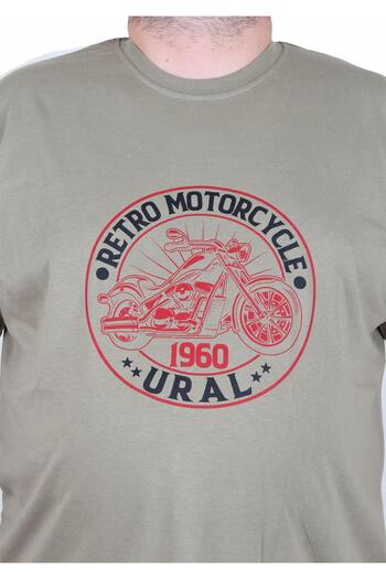 MocGrande Men's Plus Size Crew Neck T-Shirt Motorcycle 25171 Khaki