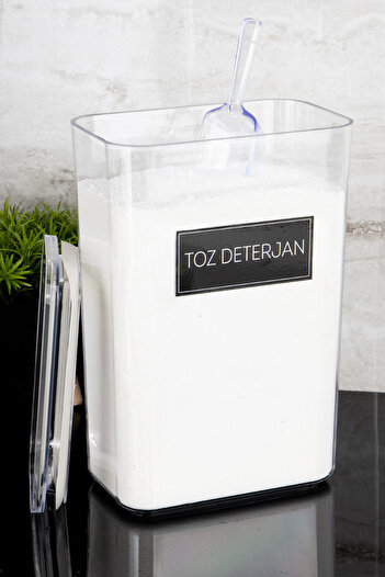 Dolkin Home Toz Deterjan Etiketli Ölçekli Deterjan Kutusu Saklama Kabı 3000ml Mika