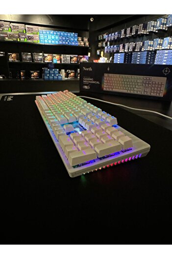 North Shield White RED Switch Türkçe Q Rgb Full Metal Panel Mekanik Beyaz Gaming Klavye