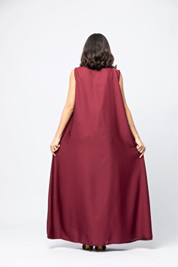 outline Burgundy Abaya Dress with Blackberry Fabric