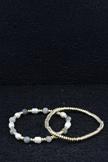 Ssilhoutte Doğaltaş Elegant and Protective: Pearl, Labradorite & Hematite Natural Stone Bracelet