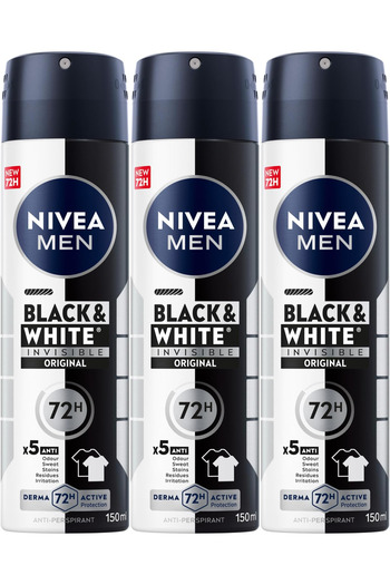 NIVEA بخاخ مضاد للتعرق للرجال من MEN Black And White Invisible Protection Original 150 مل × 3