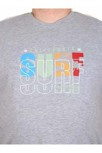 Starbattal Men's Big Size Crew Neck T-Shirt Surf 25144 Gray Melange