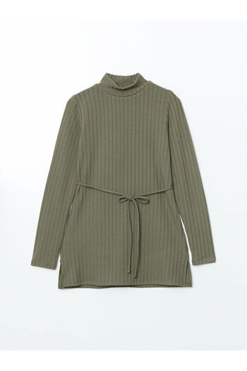 LC Waikiki Khaki Stand Collar Textured Women's Tunic