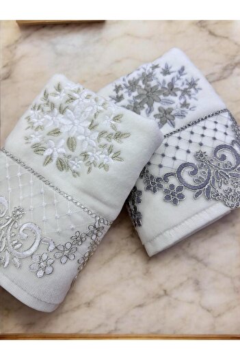 TUTUYA TEXTIL 2 Pieces Lace Daily Towel 50X90 cm
