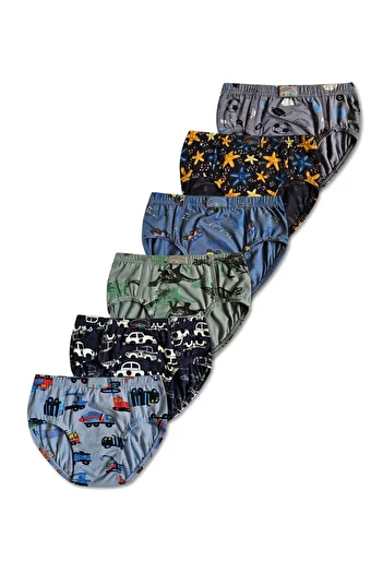 GizaKids Boy's Mixed Color Patterned Slip Panties Underwear Set of 6