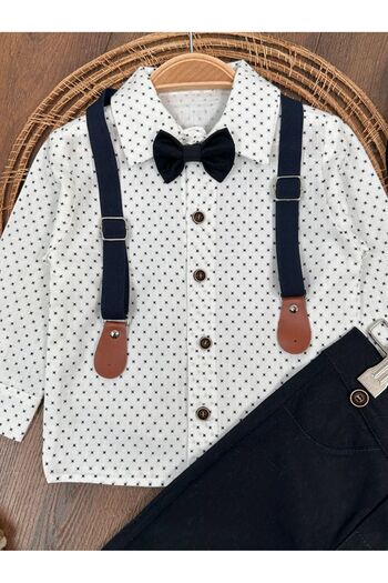 Bolly Baby Deluxe Baby Boy Suit 5 Piece Set with Hat, Suspender, Bow Tie Shirt and Lycra Gabardine Trousers