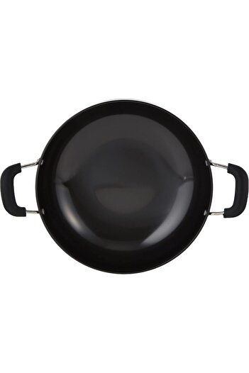 RAJ Black Anodized Nonstick Aluminum Deep Kadai, 26cm, Double Handle, BBAK14 | Cooking Pot