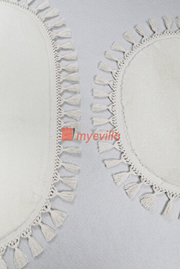 Myevilla My Evilla Modern Simirna Dekoratif Peluş Oval 60x100-50x60 Ponpon Saçaklı Klozet Takımı