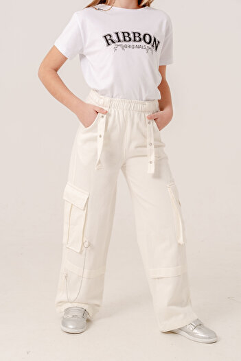 GİYİCEM TEKSTİL Chain Cargo Linen - Pants for Girls No. 2569