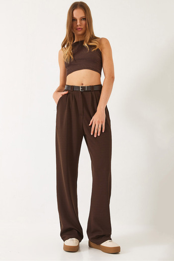 Bianco Lucci Damen-Strickhose mit doppeltem Faltenmuster und Gürtel 3851 60261449