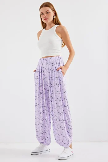 Edolika 6665 Patterned Shalwar Trousers - Lilac
