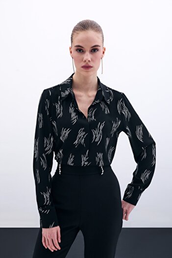 Sateen Printed Classic Shirt - Silver