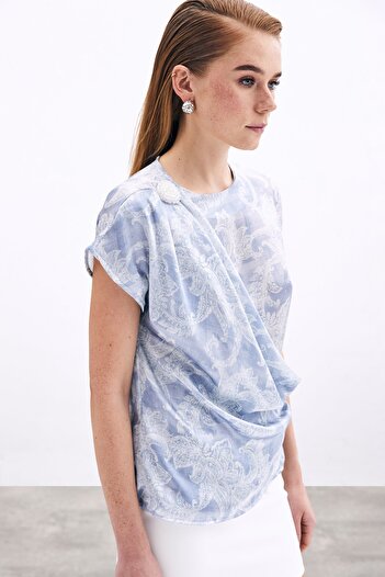 Sateen Aksesuar Detaylı Bluz - Mavi