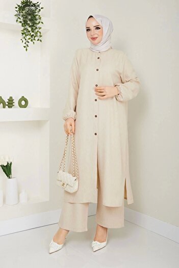 kaes giyim Women's Large Size Long Double Hijab Tunic Set