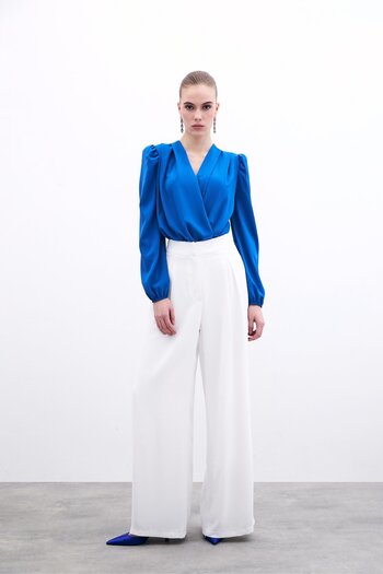 Sateen Double Breasted Padded Bodysuit - Royal Blue