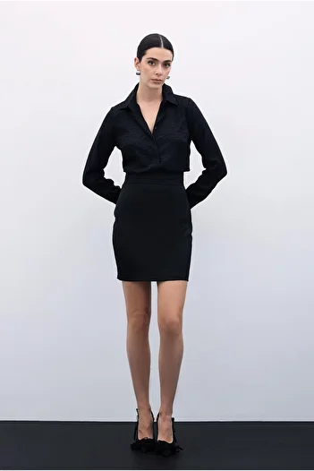 Sateen Patterned Plain Classic Shirt - BLACK