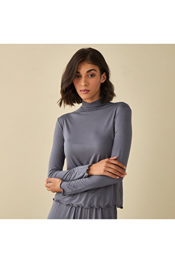 FAV High Neck Long Sleeves Top with Lettuce Hem