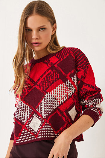 Bianco Lucci Women's Diamond Patterned Jacquard Knitwear Sweater 20246928