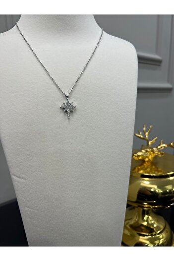Store Zircon Stone Polar Star Necklace with Steel Silver Chain