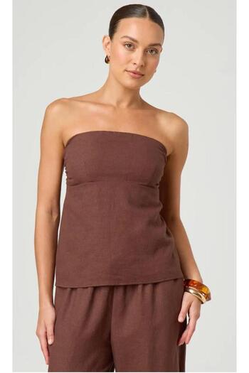 Madmext Brown 100% Cotton Strapless Blouse Mg2354