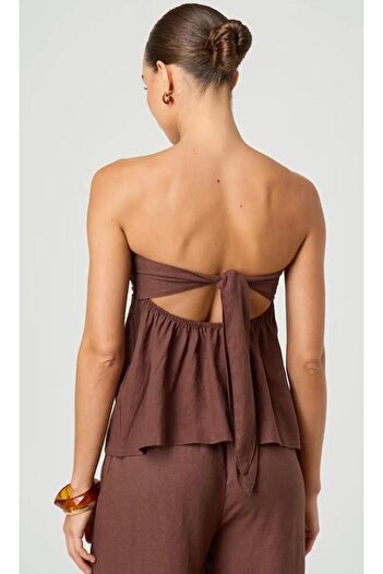 Madmext Brown 100% Cotton Strapless Blouse Mg2354